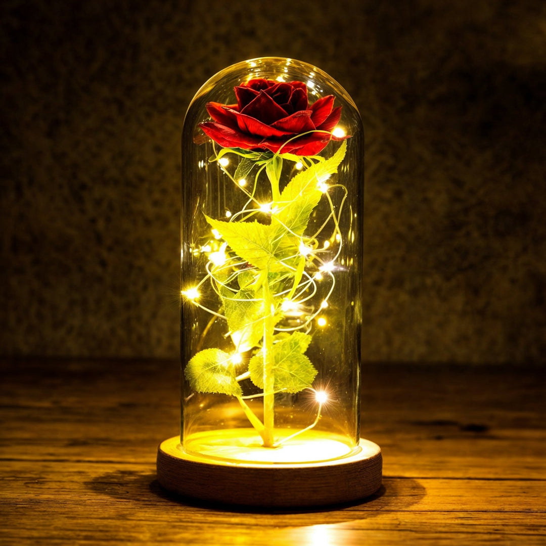 Romantische LED roos in glazen stolp, perfect als valentijnscadeau of decoratie. Eeuwig licht voor een betoverend effect.