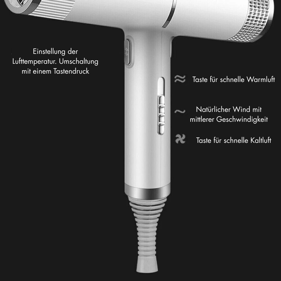 Grijze professionele ionische föhn, sneldrogend en zacht voor elk haartype, voor dagelijkse styling.