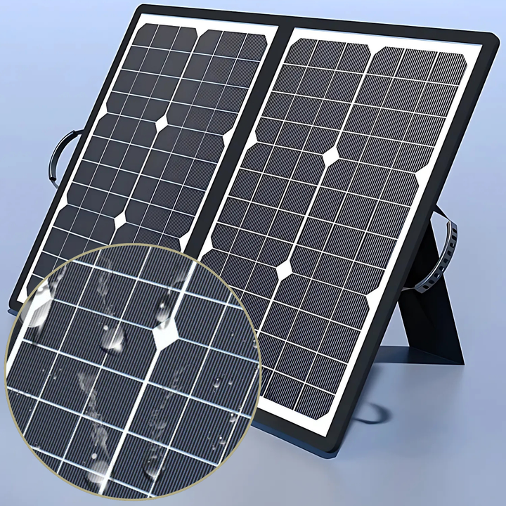 Opvouwbaar zonnepaneel kit 1000W, compact ingeklapt voor draagbaar buitenleven en duurzame energie.