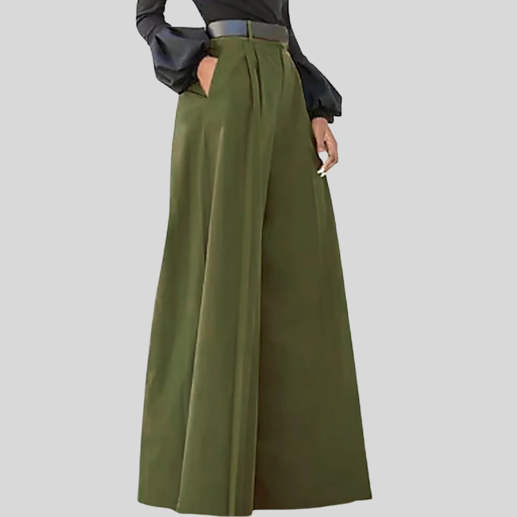 Elegante dames wijde broek met hoge taille, perfect voor zowel casual als zakelijke mode. Comfortabel en stijlvol.