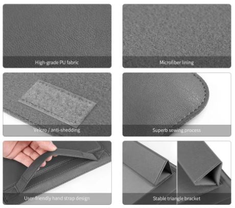 Ergonomische laptophoes met geïntegreerde laptopstandaard voor werkcomfort en bescherming.