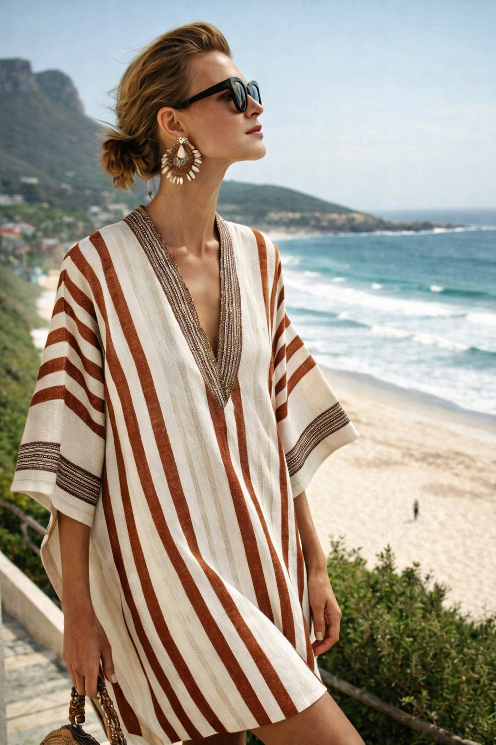 Dames Cannes strandjurk, losvallende midi met V-hals en levendige Ibiza print. Ideaal voor zomerse dagen.