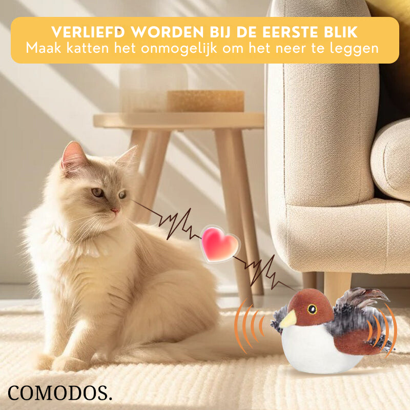 Dynamisch interactief vogel speelgoed voor katten; stimuleert actief jagen en speelgedrag bij binnenkatten.