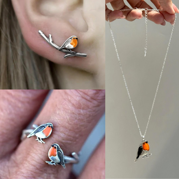 Dames geluksvogel sieradenset: ketting & oorbellen, symbool van hoop & nieuw begin. Betekenisvol cadeau.