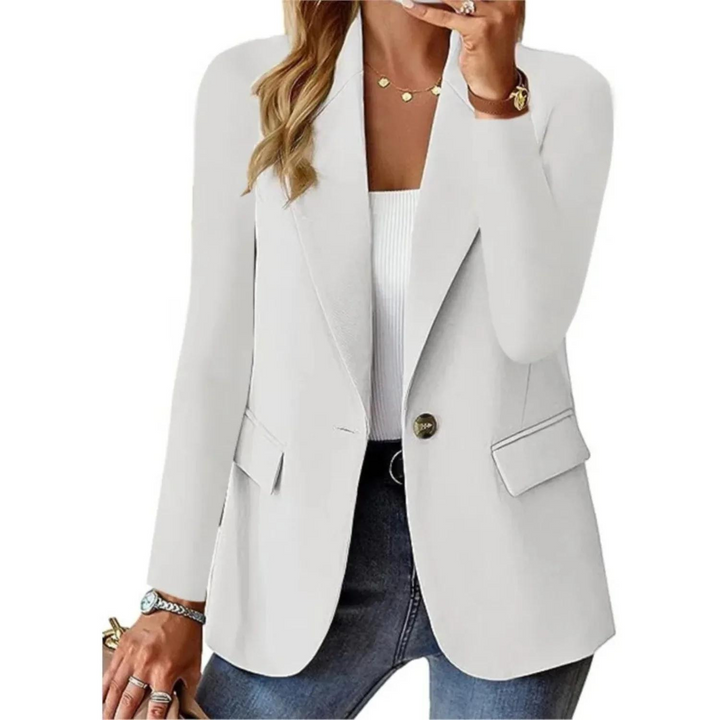 Dames getailleerde blazer met één knoop, perfect voor elegante zakelijke of casual chic outfits.