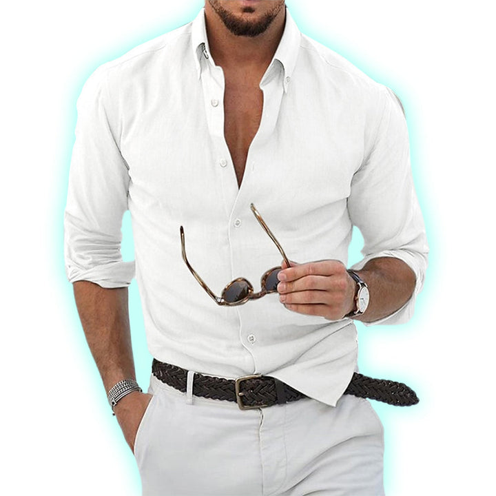 Stijlvol slim fit linnen overhemd voor heren, 'Thiago', met lange mouwen. Ideaal voor herenmode en vakantie.