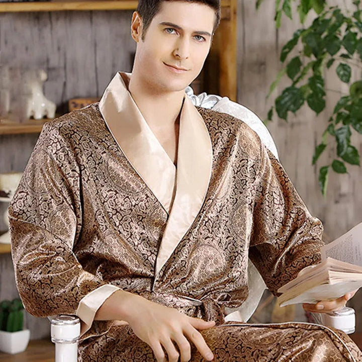 Luxe heren badjas met elegant patroon voor ultiem comfort en ontspanning; perfecte loungewear herenmode.