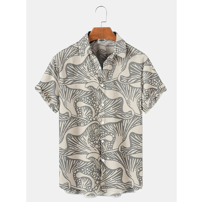 Heren Hawaii-shirt met levendige tropische print, perfect voor zomerse dagen en vakantie. Kortemouwen trendy strandshirt.