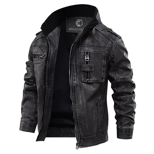 Zwarte kunstleren herenjas, stijlvol en comfortabel, perfect voor een moderne look en bovenkleding.