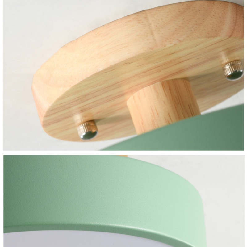 Houten accenten op deze dimbare 36W LED plafondlamp, ideaal voor een warme sfeer.