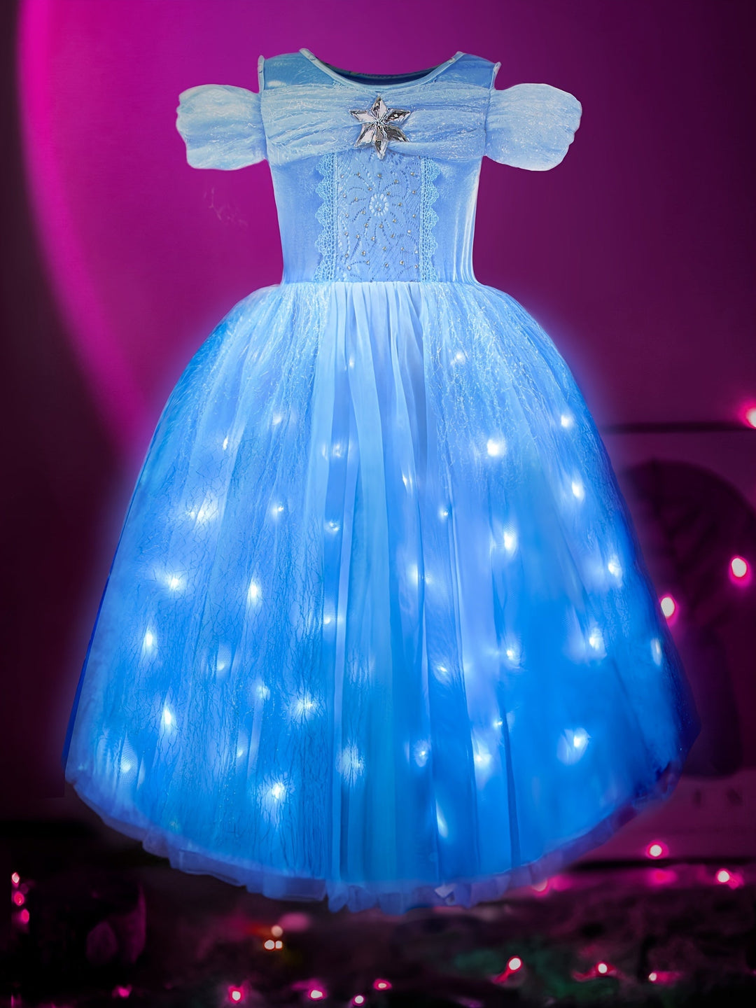 Betoverende LED prinsessenjurk voor meisjes, ideaal voor carnaval, halloween of een themafeestje. Met lichtgevende tutu.
