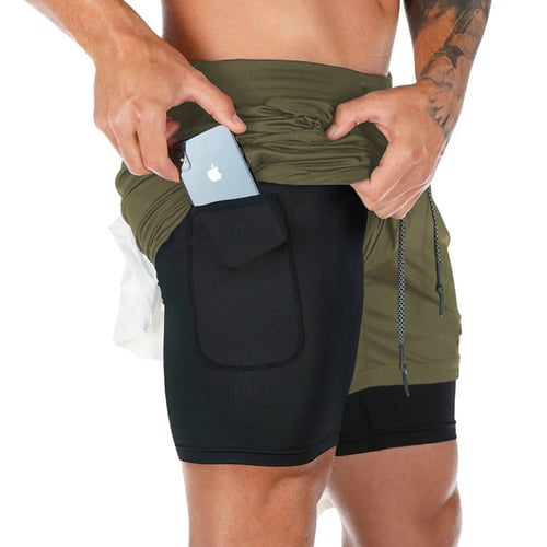 Stijlvolle camouflage 2-in-1 heren sportshort, ontworpen voor ultiem comfort en maximale prestaties bij elke training.