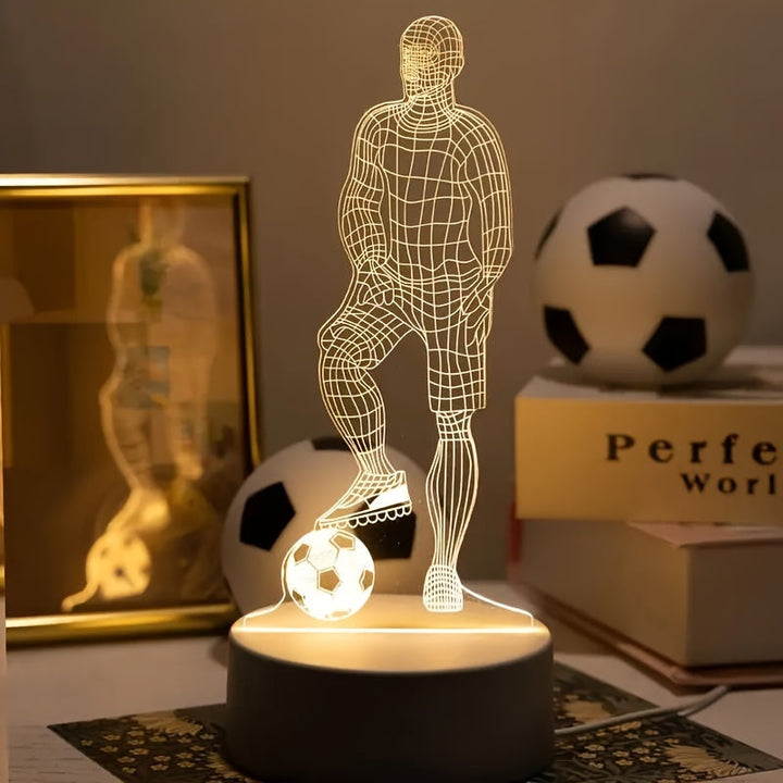 3D voetballer lamp, een uniek LED nachtlampje voor sportieve kinderkamer decoratie.