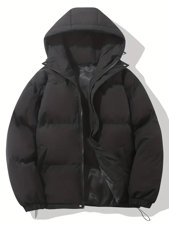Stijlvolle casual heren winterjas met warme capuchon, ideaal voor comfort en bescherming in de koude winter.