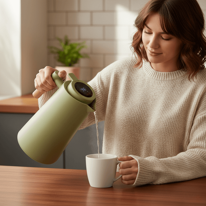 Thermoskan 1 liter, houdt dranken urenlang warm in de winter en koud op warme dagen, perfect voor onderweg.