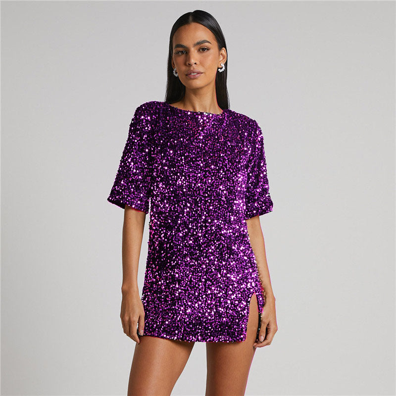 Chique dames pailletten avondjurk met schitterende glitters, elegant en perfect voor speciale gelegenheden.