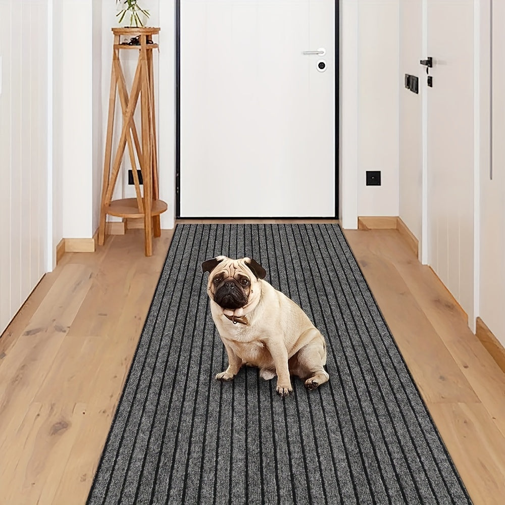 Wasbare halmat met antislip onderkant, perfect voor entree, duurzaam polyester, strepen design.