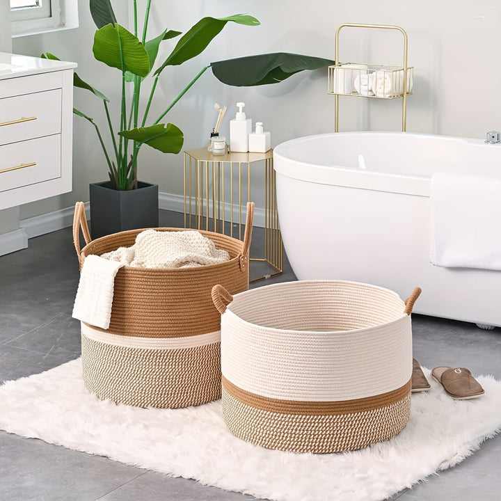 Trendy boho opbergmand van katoen, een stijlvolle interieur accessoire die functionaliteit en design combineert.