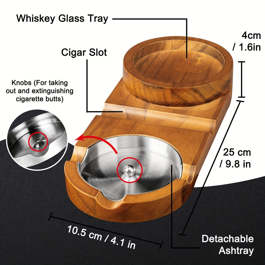 Detailopname van de elegante houten sigaren- en whiskyschaal. Ideaal als Vaderdag cadeau of relatiegeschenk.