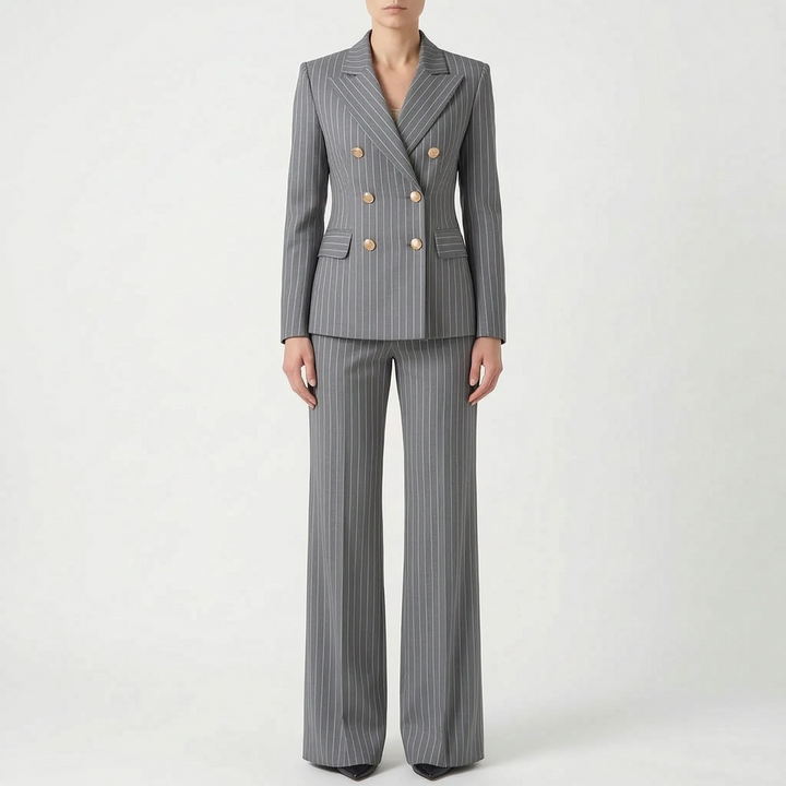 Professioneel dames broekpak, 2-delig met elegant streepdessin. Perfect voor formele en zakelijke afspraken.