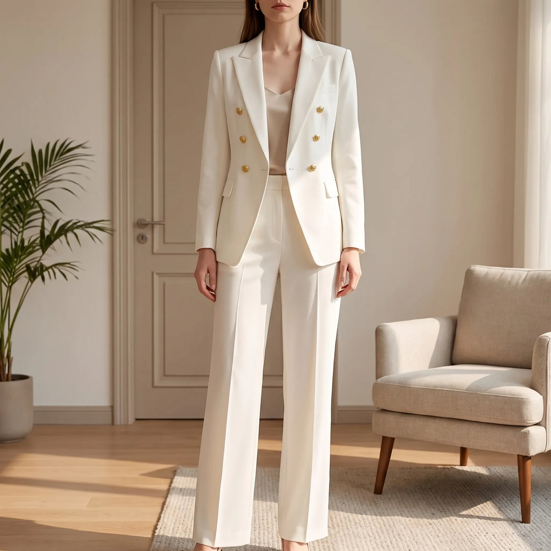 Elegant dames 2-delig broekpak Tracey. Perfect voor zakelijke en formele gelegenheden, een stijlvolle kantooroutfit.