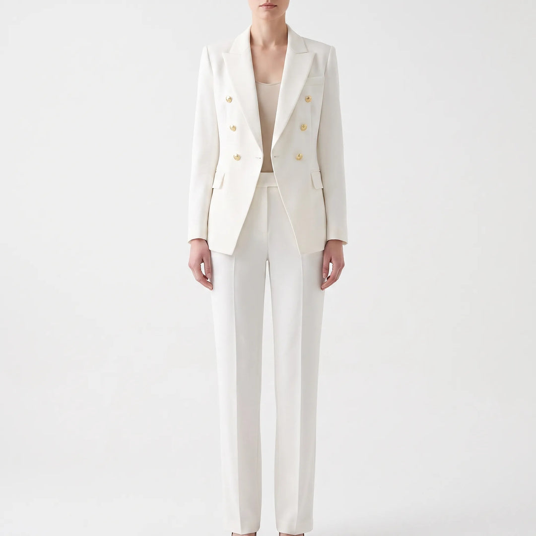 Stijlvol dames broekpak Tracey, tweedelig en veelzijdig. Ideaal voor zakelijke afspraken of elegante damesmode.
