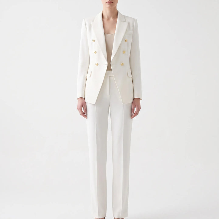 Stijlvol dames broekpak Tracey, tweedelig en veelzijdig. Ideaal voor zakelijke afspraken of elegante damesmode.