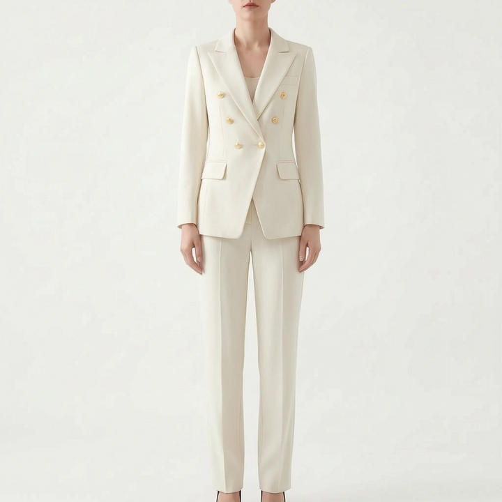 Comfortabel en elegant dames broekpak Tracey. Tweedelig ontwerp, ideaal voor een stijlvolle kantooroutfit en zakelijke look.