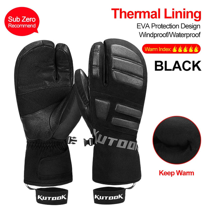 Zwarte heren thermische wanten, winddicht en warm voor skiën. Essentieel voor wintersport.
