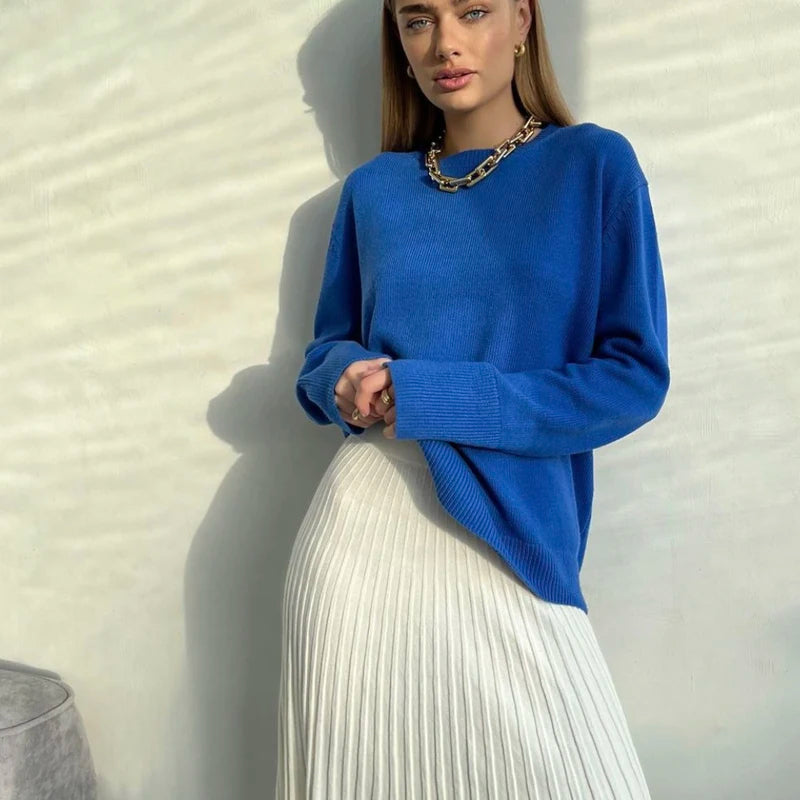 Warme dames trui van 100% kasjmier, effen kleur en lange mouwen, essentieel voor de winter.