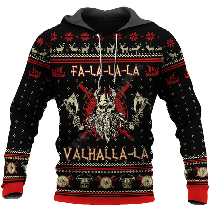 Stoere heren Viking hoodie met kerstthema; perfecte trui voor de feestdagen of als unieke cadeautip.
