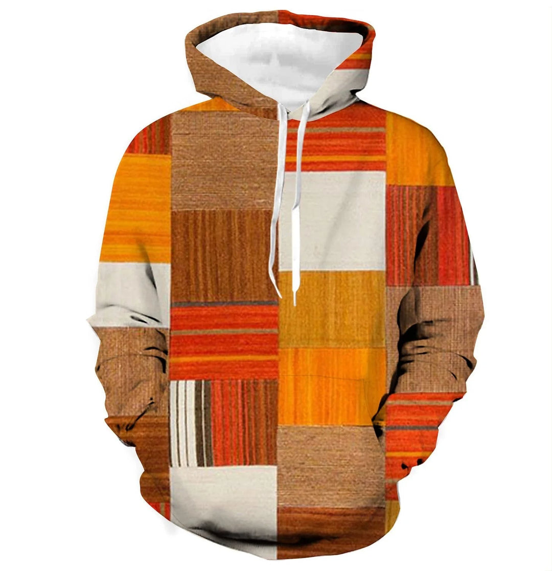 Comfortabele oversized heren hoodie, geruit patroon, lange mouwen, perfecte streetwear urban mode look.