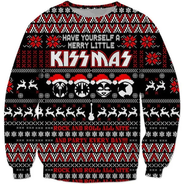 Heren rock kersttrui voor de feestdagen, comfortabel en stijlvol. Ideale foute kersttrui met uniek rockstijl design.