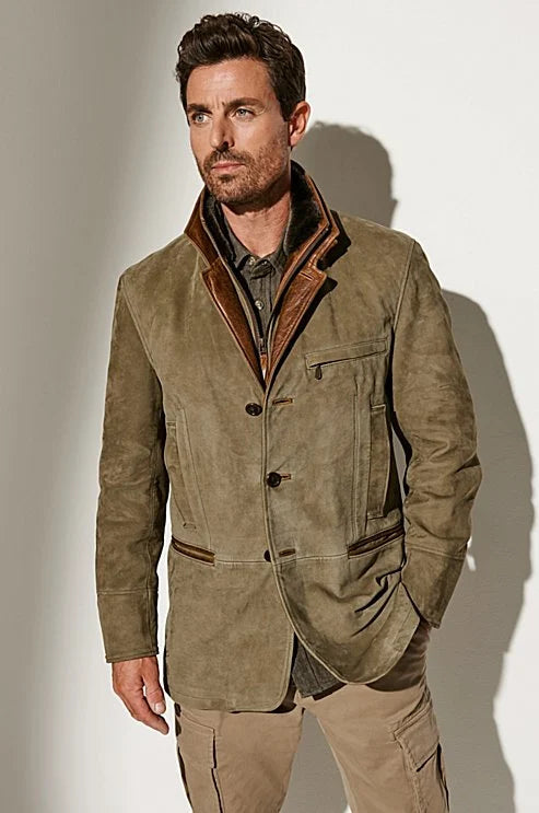 Vintage suède herenjas Noam met warme voering. Stijlvolle winterjas, ideaal voor mannenmode en buitenkleding.