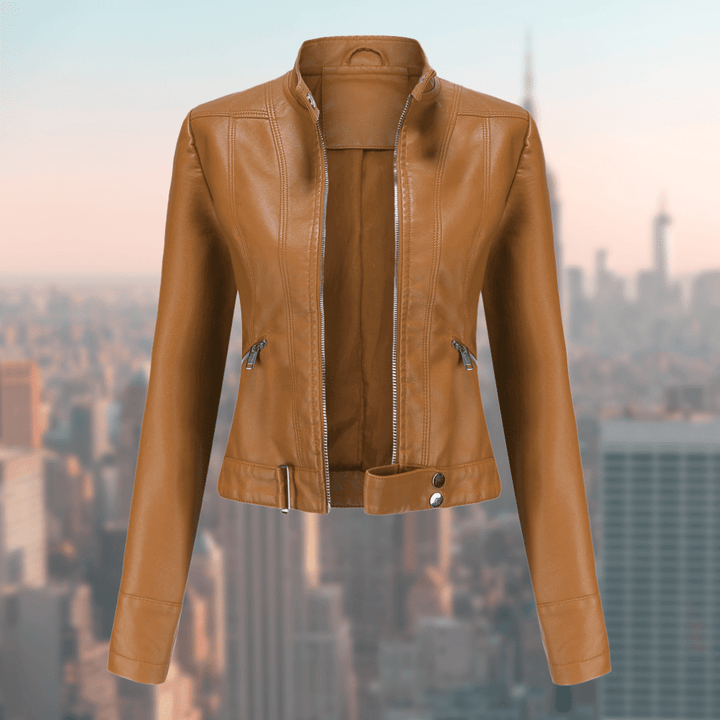 Comfortabele en trendy dames leren jas, ideaal voor zowel lente- als herfstdagen. Een veelzijdig kledingstuk.