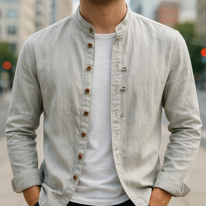 Comfortabel herenoverhemd met lange mouwen, verkrijgbaar in wit, grijs en marineblauw. Stijlvol voor elke moderne man.