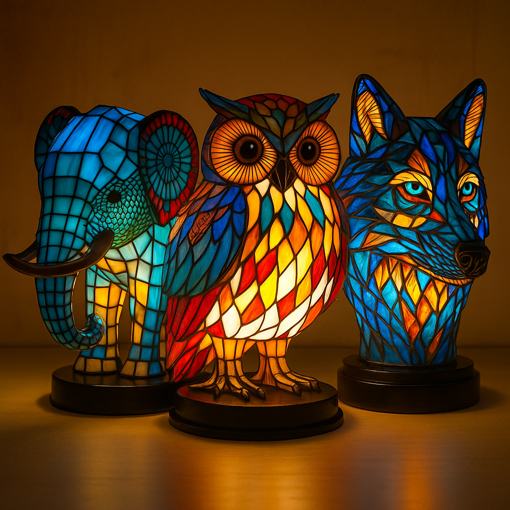 Hars sculptuur nachtlampje, dierenthema, LED sfeerverlichting voor moderne interieurs.
