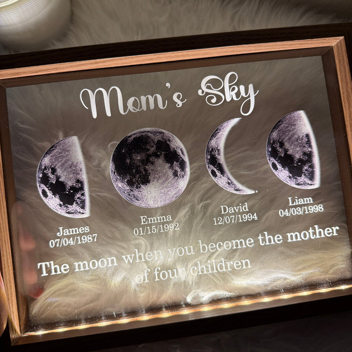 Maanfase print met frame: gepersonaliseerde kunst wanddecoratie. Uniek interieur cadeau voor moeder.