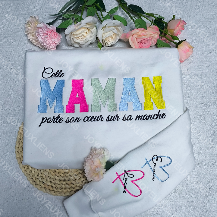 Dames hoodie met geborduurde namen, speciaal voor een dierbare oma.
