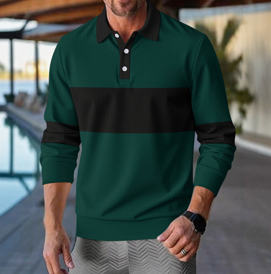 Casual heren poloshirt met lange mouwen en modieuze strepen. Stijlvolle en comfortabele keuze voor lente- en herfstgarderobe.