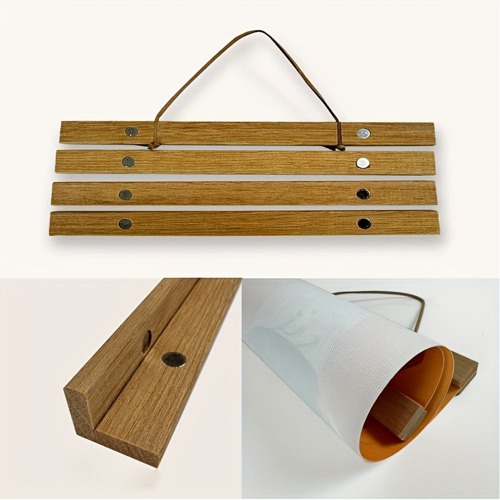 Houten magnetische posterklemmen, een modern en veelzijdig ophangsysteem voor kunst en foto's.