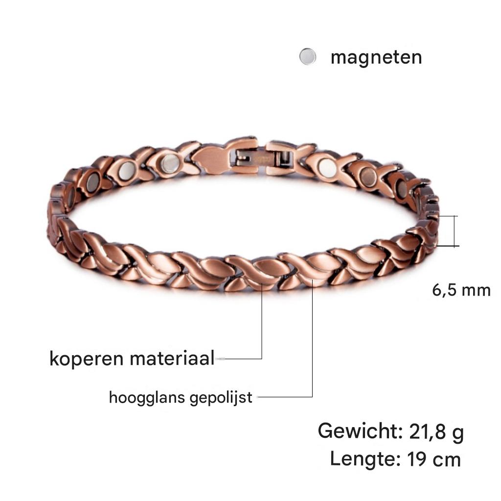 Koperen magneetarmband met visdesign, een duurzaam unisex sieraad. Deze moderne polsband is een stijlvol accessoire.