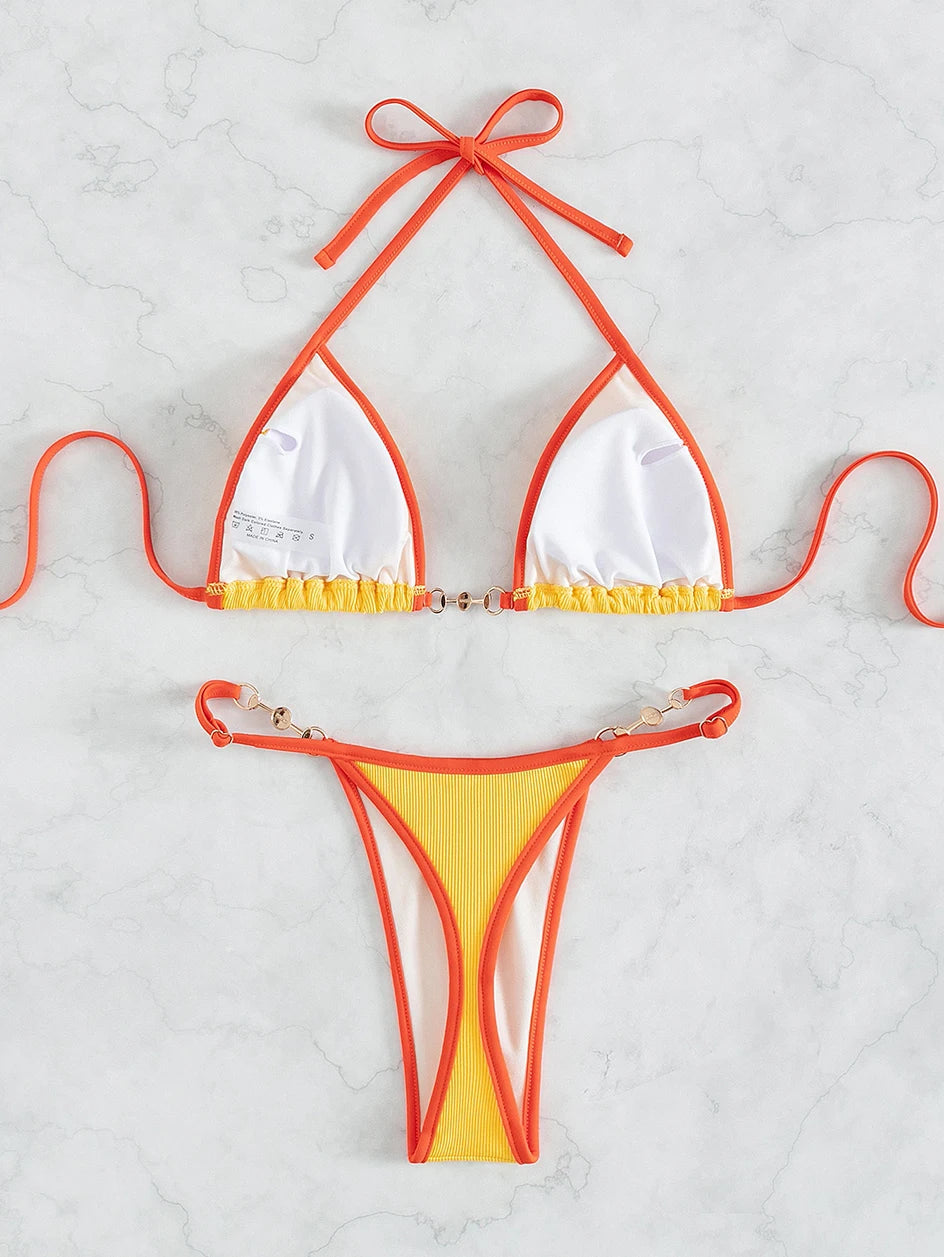 Sexy dames zwemkleding, Braziliaanse bikini met hip kettingdetail; voor een onvergetelijke zomer.