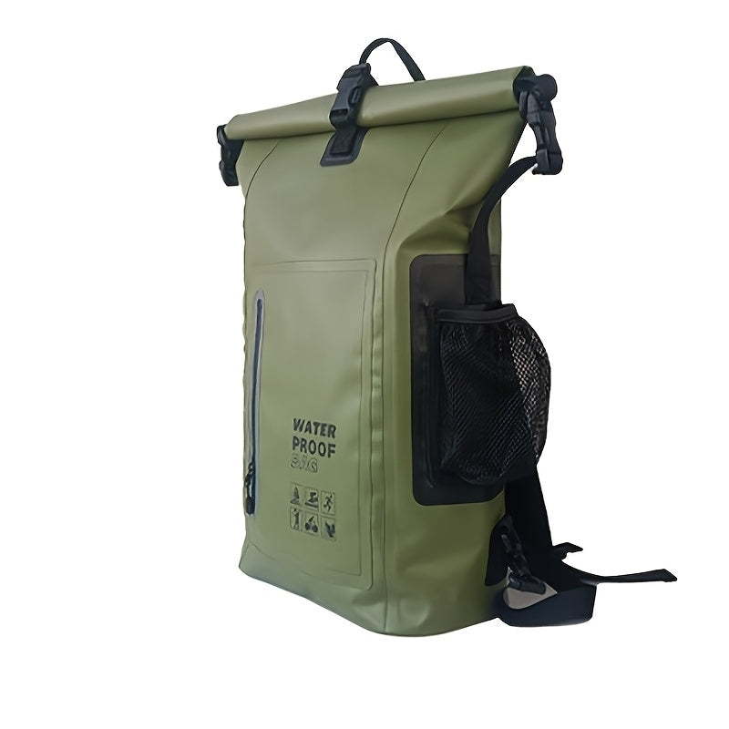 Waterdichte 25L roll-top rugzak, ideaal voor kajakken, surfen of watersporten.