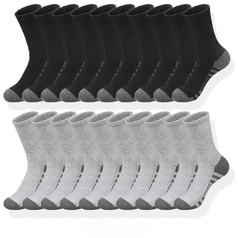 Diverse kleuren crew herensokken, 10 paar voordeelpak van ademend polyester, perfect voor dagelijks comfort.