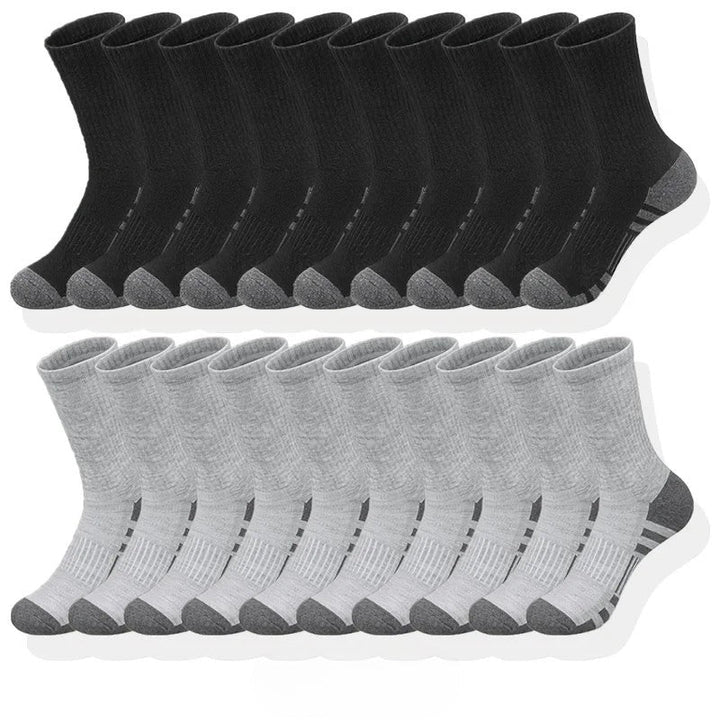 Diverse kleuren crew herensokken, 10 paar voordeelpak van ademend polyester, perfect voor dagelijks comfort.