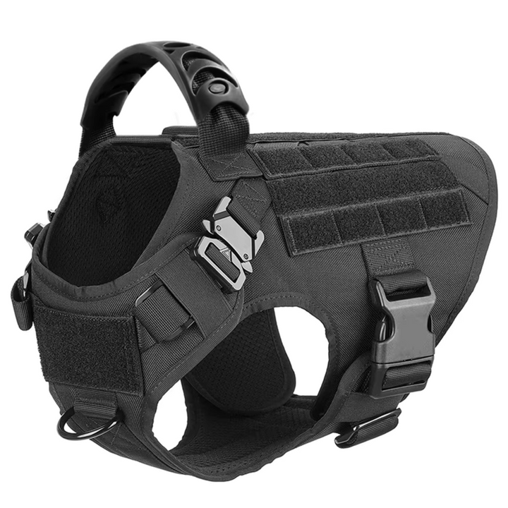 Veilig en verstelbaar tactisch hondentuig voor K9 honden. Biedt optimale controle en comfort tijdens avonturen.