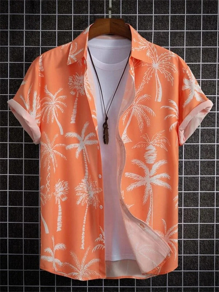 Sluiting van heren Hawaii overhemd met opvallende 3D bloemenprint. Korte mouw, casual, ideaal voor zomerse feesten.