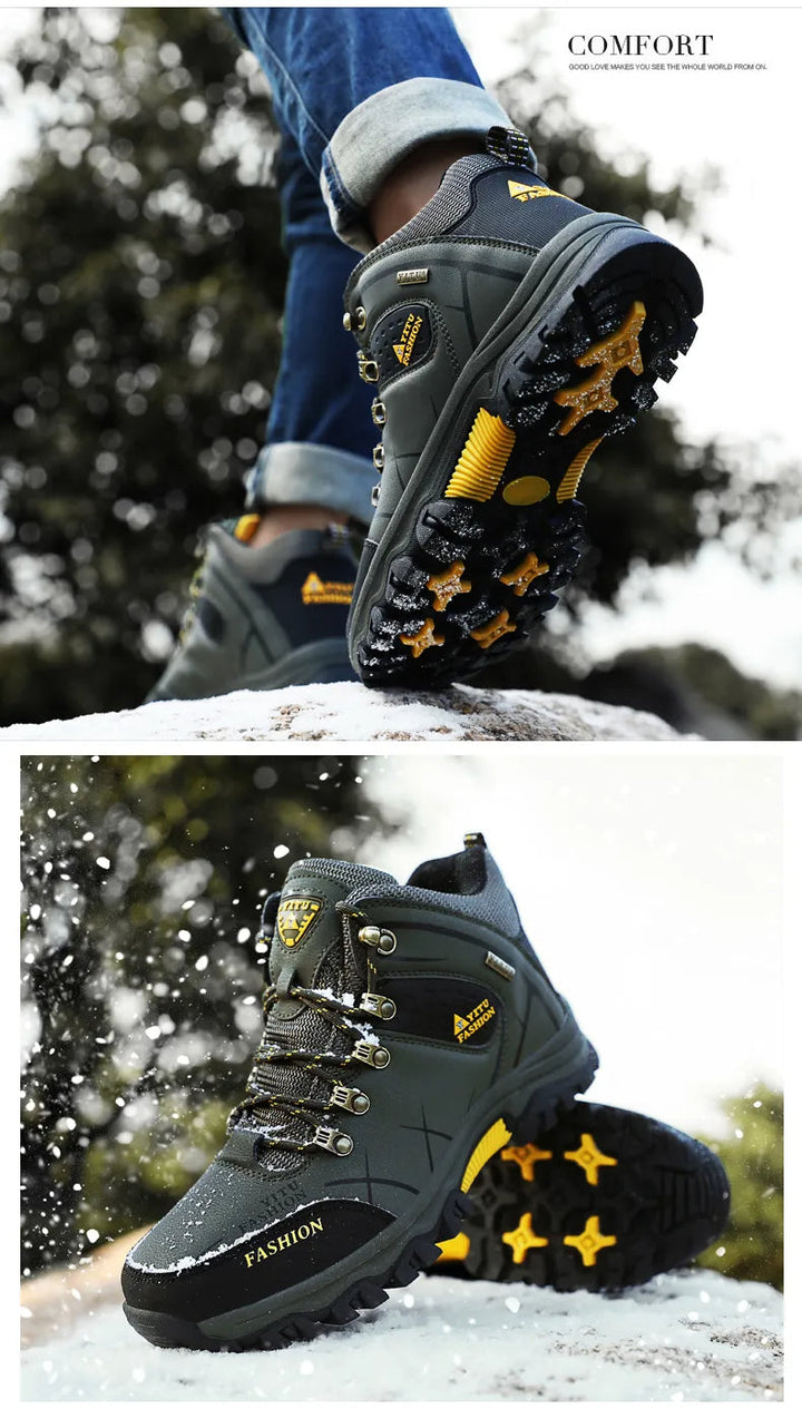 Detail van de warme voering in heren waterdichte winterschoenen, comfortabel en zacht.