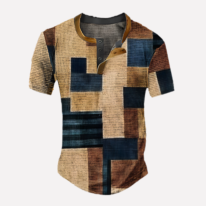 Losse pasvorm heren wafel breisel T-shirt, ronde hals, ideaal voor casual en warm weer.